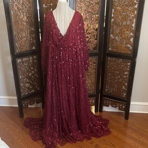 Glamorous Burgundy Sequin Evening Gown